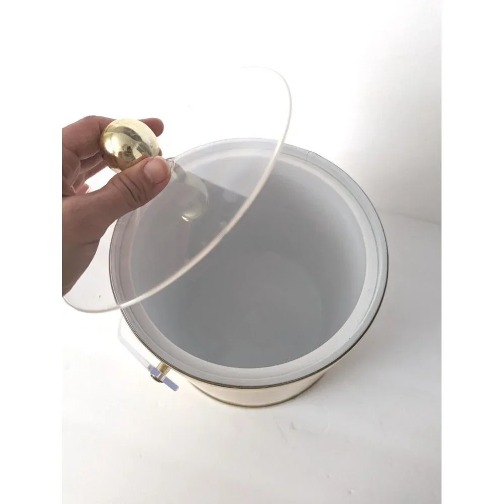 Vintage Ice Bucket Gold Hollywood Regency Acrylic Handle Clear Lid - Picture 2 of 9